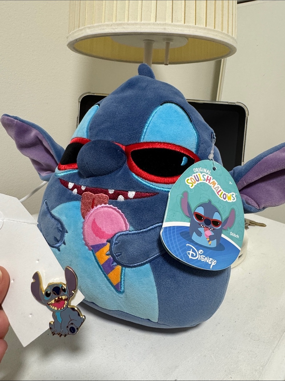 NWT Squishmallow Disney Stitch 8" with Sunglasses & Ice Cream Cone - Picture 2 of 10
